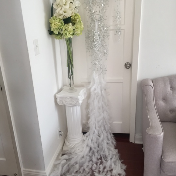 WHITE ANGEL DRESS HAND BEADED FEATHER COUTURE GOWN - Picture 14 of 16